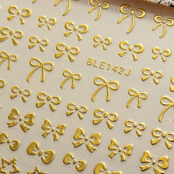 3D Golden Bowknot Sterne Nagel Kunst Aufkleber Abziehbilder