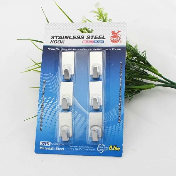 6pcs Rectangle Stainless Steel Badezimmer Küche Sticky Hooks