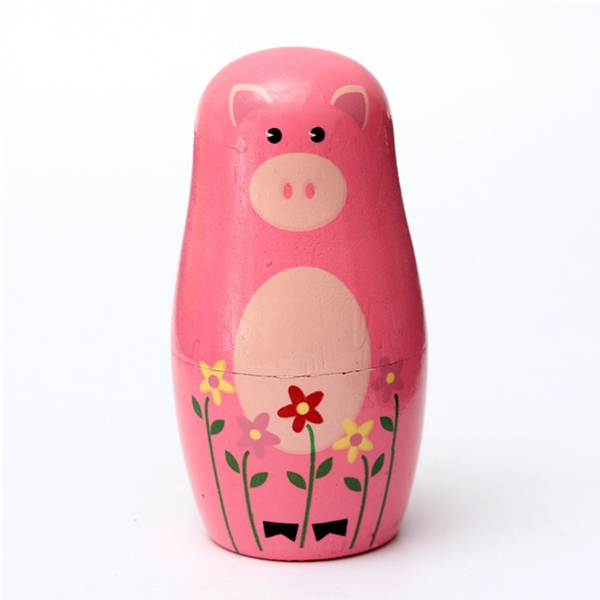 Satz von 5 süßen Holzmatrjoschkas matryoshka russische Tierpuppe