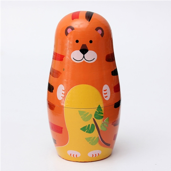 Satz von 5 süßen Holzmatrjoschkas matryoshka russische Tierpuppe