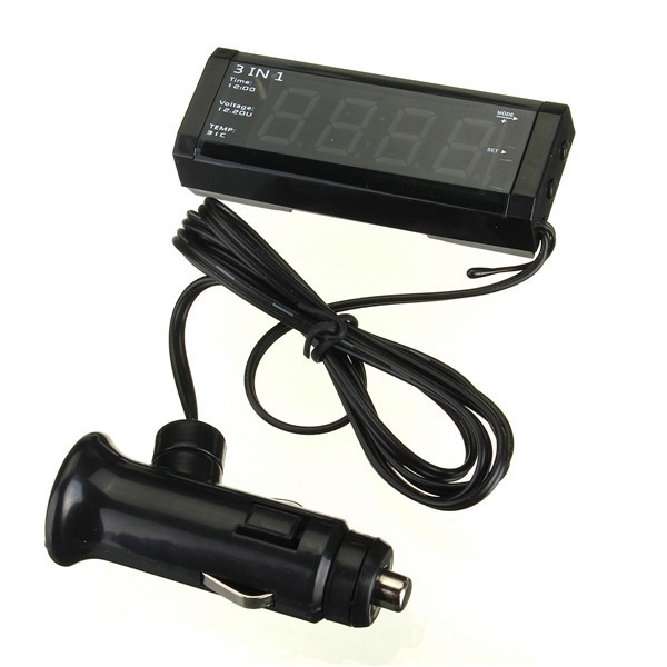 Car Red LED Anzeige 3 in 1 Time Clock + Thermometer + 12-24V Voltmeter