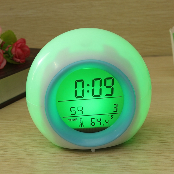 Digitaler LED 7 Farbwechsel Wecker Thermometer Natur Klang