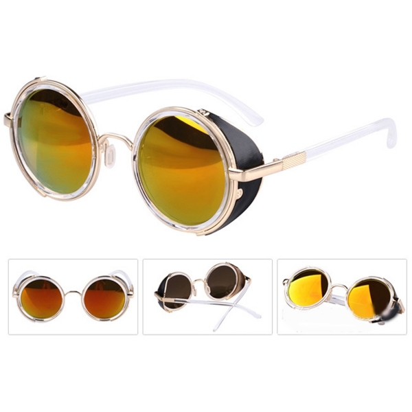 Unisex VIntage Sonnenbrille UV400 Steampunk Runder Spiegel Objektiv Glas  