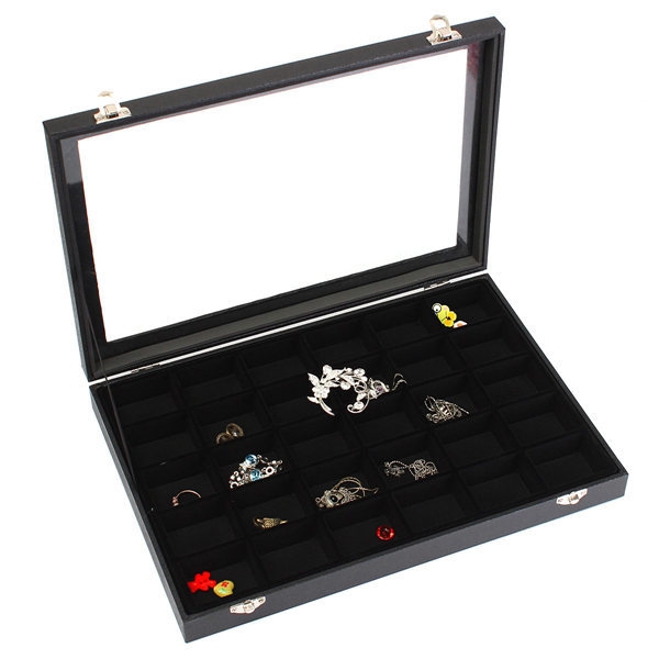 30 Grids Schmuck Tablett Aufbewahrungsbox Halsketten Ohrringe Armbänder Showcase