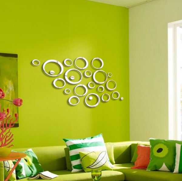 24PCS Kreis 3D DIY Home Decor TV Wand Aufkleber Dekoration Spiegel Wand Sticker 