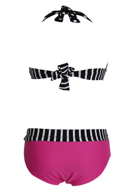Sexy Badeanzug Schlinge Polka Dot Streifen Stückeln Gepolsterter Bikini Satz
