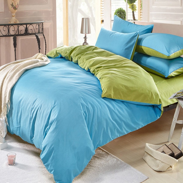 3 / 4pcs reiner Baumwolle Himmelblau Grün Farbe sortiert Bettwäsche Sets Plain Bettbezug