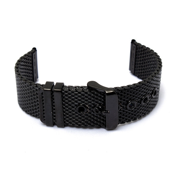 24mm Schwarz Silber Gold Edelstahlgewebe Dornschließe Uhrenarmband