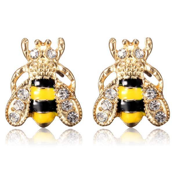 Schöne Goldüberzogener Kristall Insekt Kleine Bee Bolzen Ohrringe für Frauen