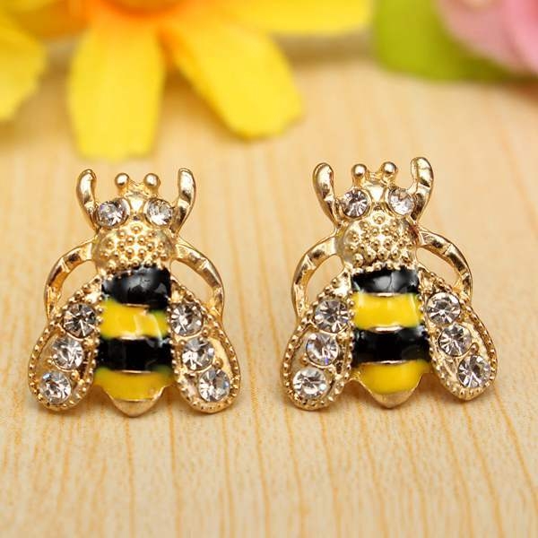 Schöne Goldüberzogener Kristall Insekt Kleine Bee Bolzen Ohrringe für Frauen