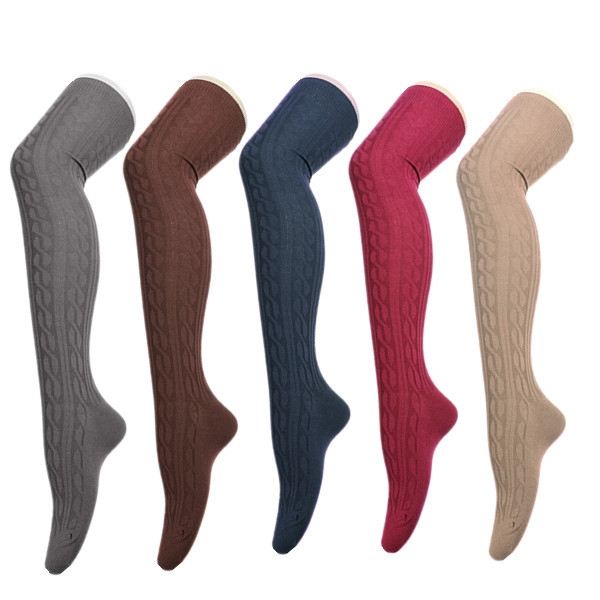 Frauen Dame Knitting Cotton über Knie Schenkel Hohe Strümpfe Strumpfhosen Socken Enge Legging