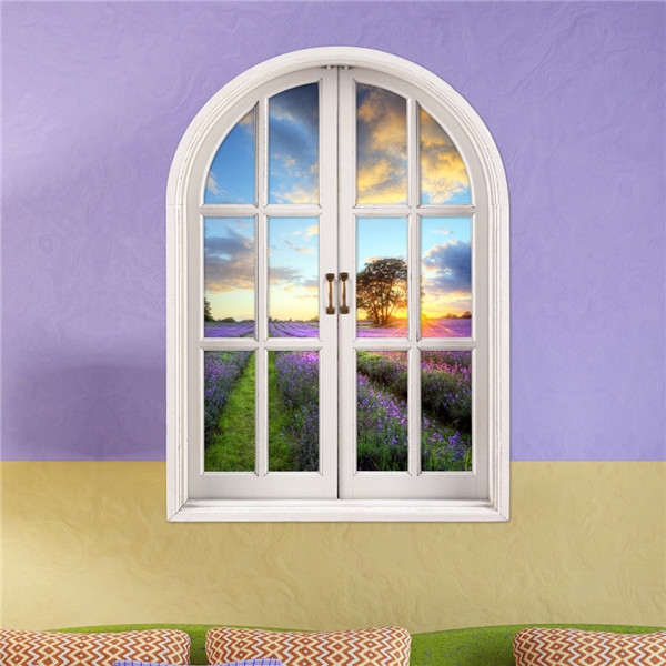 3D Lavender Welt Künstliche Fenster Ansicht Wandtattoos Removable Aufkleber Homedecor Geschenk