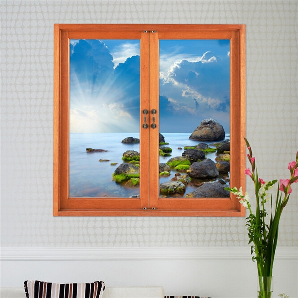 3. künstliches Fenster sieht 3. Wandabziehbilder absetzbare Seestückaufkleber Hauswanddekorgeschenk an