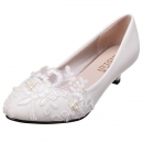 Damen, die schöne Perle Blume Lace Platfrom Braut Brautjungfer Hochzeit flache niedrige Pumps Schuhe