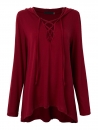 Sexy Lockeres Damen Solide Lace up V-Ausschnitt Lange Hülsen Mit Kapuze T-Shirt