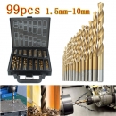 99pcs HSS titannitriert Spiralbohrer Set 1.5mm-10mm Spiralbohrer-Kit mit Box