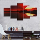 5PCS Frameless Segeltuch Anstrich rote Dämmerung Seeufer Abbildungs moderne Wand Kunst Ausgangsdekor