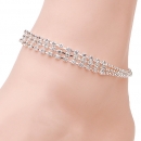 3 Reihen Silber Clear Crystal Kette Fußkettchen Armband Schmucksachen
