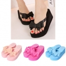 Frauen Plattform mit mittelhohem Absatz Flipflop Strand Sandalen Hausschuhe Bowknot